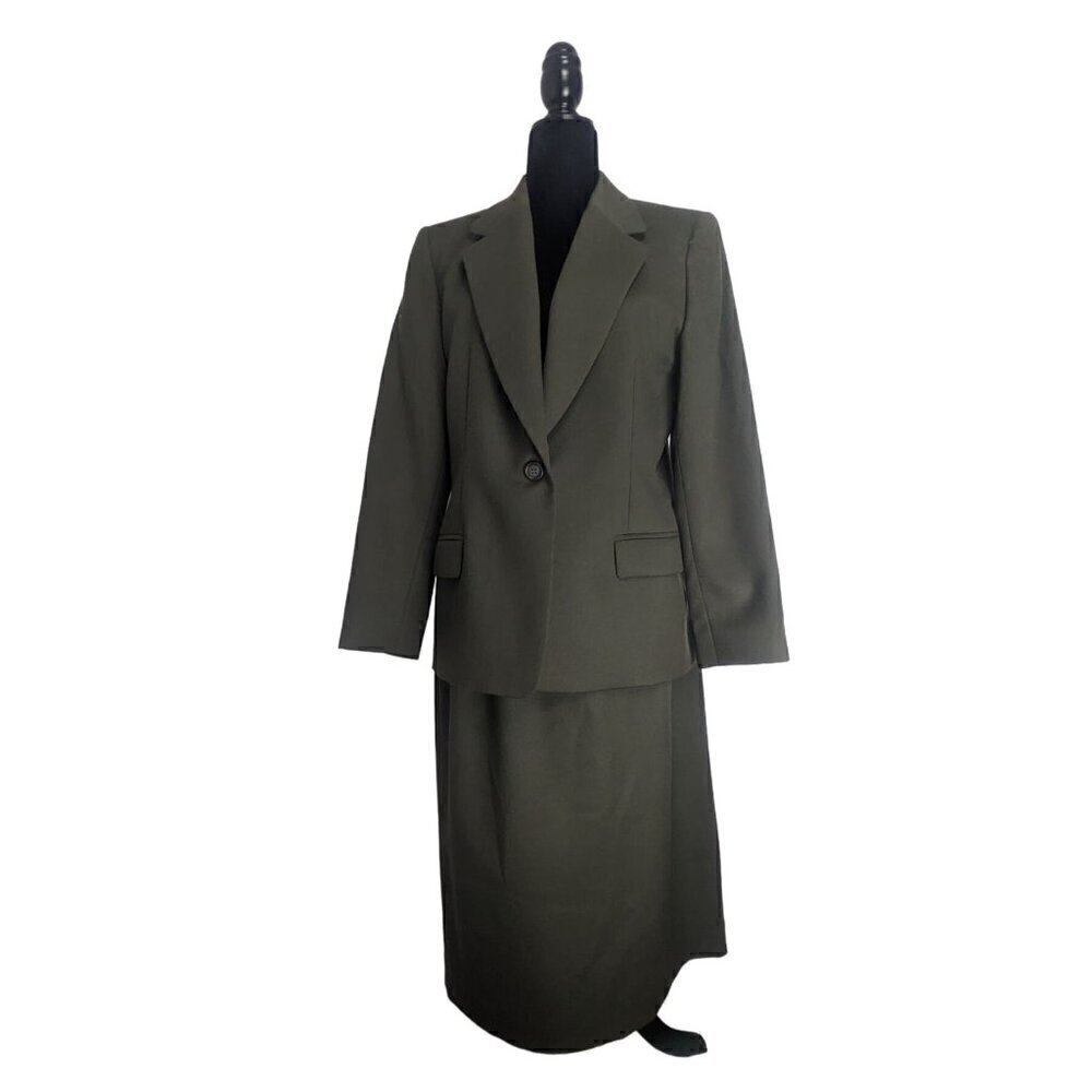 Pendleton 100% Virgin Wool Two Piece Skirt Suit Set Olive Green Women's Size 14P